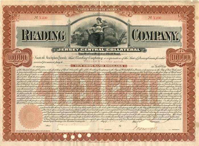 Reading Co. Issued to Wm. Waldorf Astor - Bond